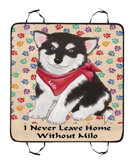 Personalized I Never Leave Home Paw Print Alaskan Malamute Dogs Pet Back Car Seat Cover