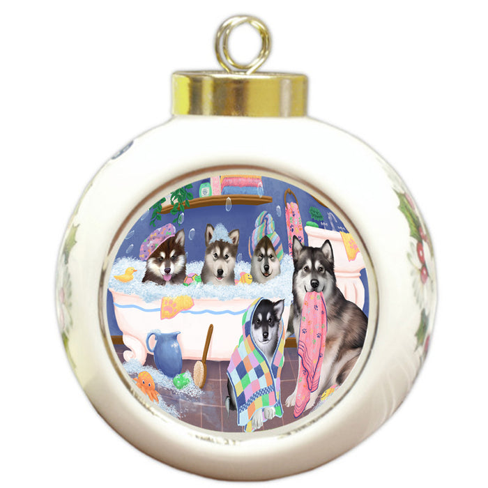 Rub A Dub Dogs In A Tub Alaskan Malamutes Dog Round Ball Christmas Ornament RBPOR57107