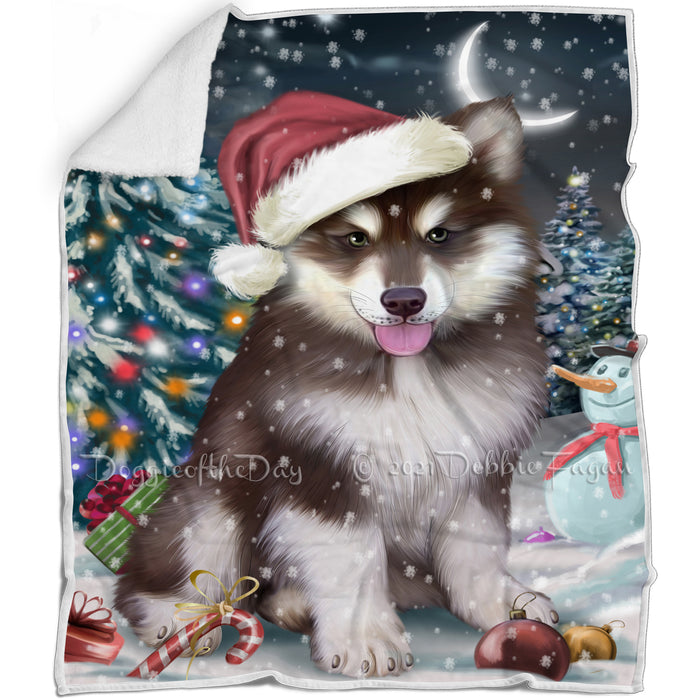 Have a Holly Jolly Christmas Alaskan Malamute Dog in Holiday Background Blanket D054