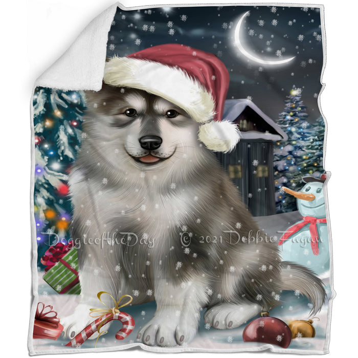 Have a Holly Jolly Christmas Alaskan Malamute Dog in Holiday Background Blanket D055