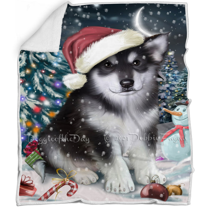 Have a Holly Jolly Christmas Alaskan Malamute Dog in Holiday Background Blanket D056