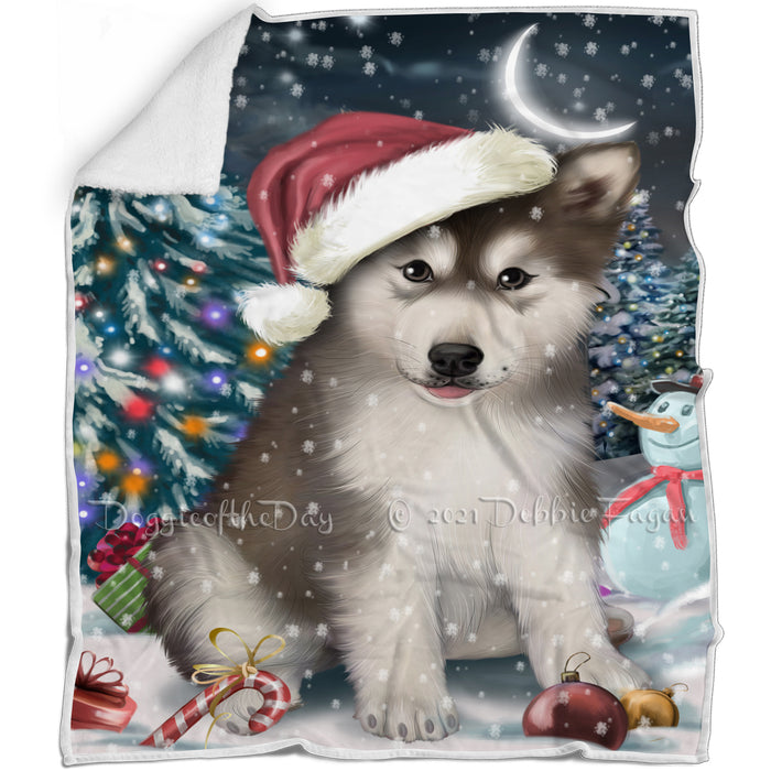 Have a Holly Jolly Christmas Alaskan Malamute Dog in Holiday Background Blanket D057