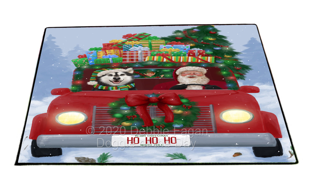Christmas Honk Honk Red Truck Here Comes with Santa and Alaskan Malamute Dog Indoor/Outdoor Welcome Floormat - Premium Quality Washable Anti-Slip Doormat Rug FLMS56767