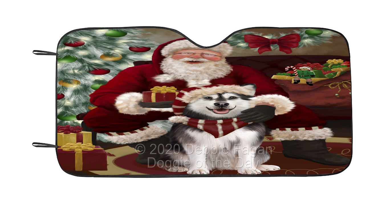 Santa's Christmas Surprise Alaskan Malamute Dog Car Sun Shade Cover Curtain