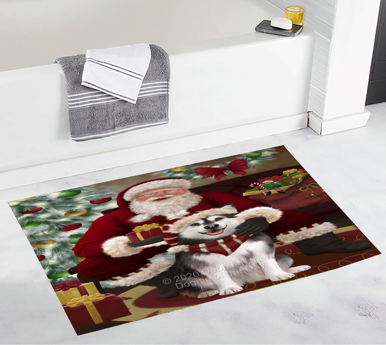 Santa's Christmas Surprise Alaskan Malamute Dog Bathroom Rugs with Non Slip Soft Bath Mat for Tub BRUG55393