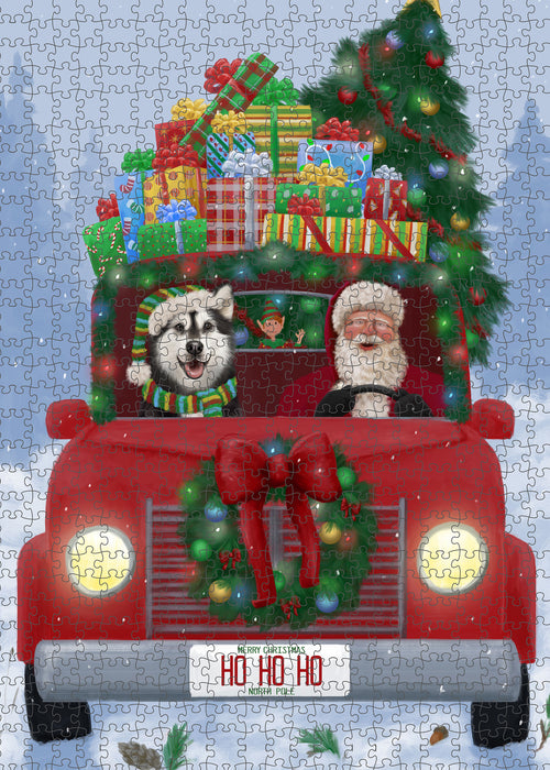 Christmas Honk Honk Red Truck Here Comes with Santa and Alaskan Malamute Dog Puzzle  PUZL99892