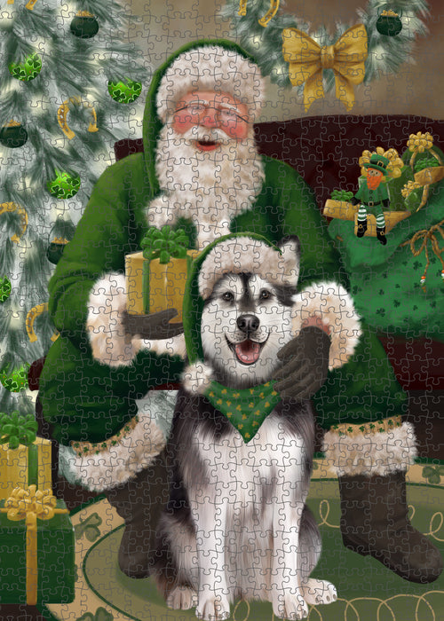 Christmas Irish Santa with Gift and Alaskan Malamute Dog Puzzle with Photo Tin PUZL100284
