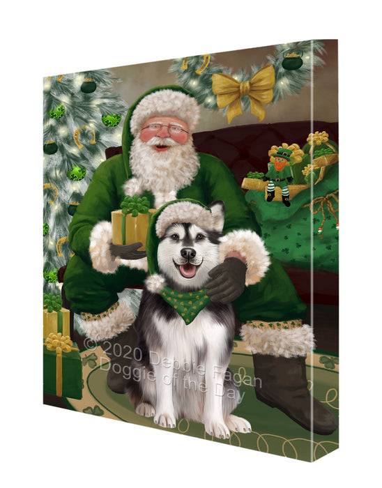 Christmas Irish Santa with Gift and Alaskan Malamute Dog Canvas Print Wall Art Décor CVS147410
