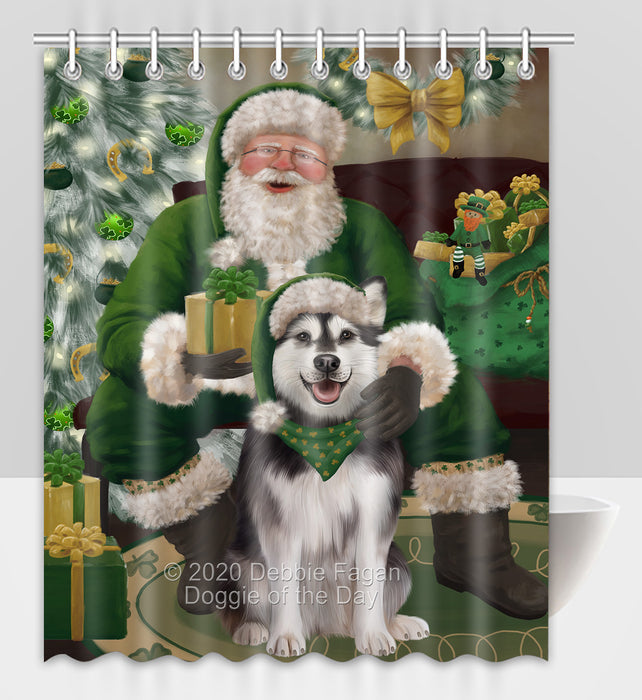 Christmas Irish Santa with Gift and Alaskan Malamute Dog Shower Curtain Bathroom Accessories Decor Bath Tub Screens SC106