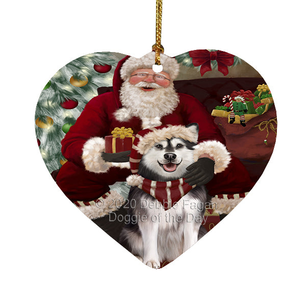 Santa's Christmas Surprise Alaskan Malamute Dog Heart Christmas Ornament RFPOR58336