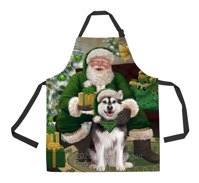 Christmas Irish Santa with Gift and Alaskan Malamute Dog Apron Apron-48272