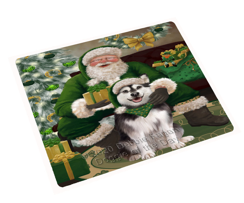 Christmas Irish Santa with Gift and Alaskan Malamute Dog Cutting Board - Easy Grip Non-Slip Dishwasher Safe Chopping Board Vegetables C78241