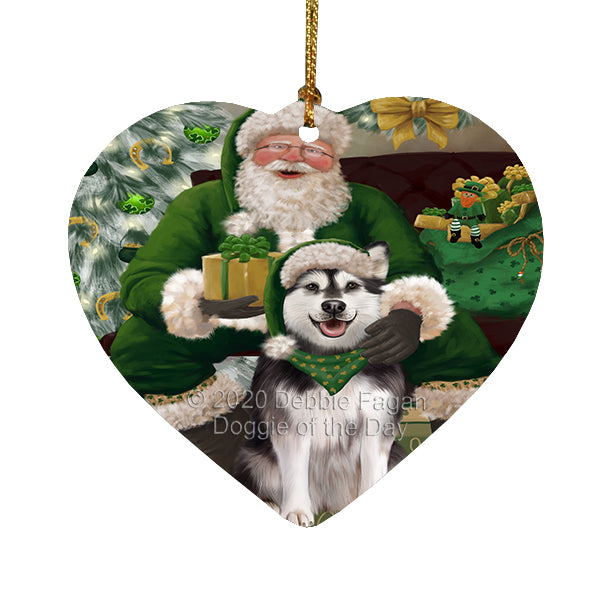 Christmas Irish Santa with Gift and Akita Dog Heart Christmas Ornament RFPOR58237