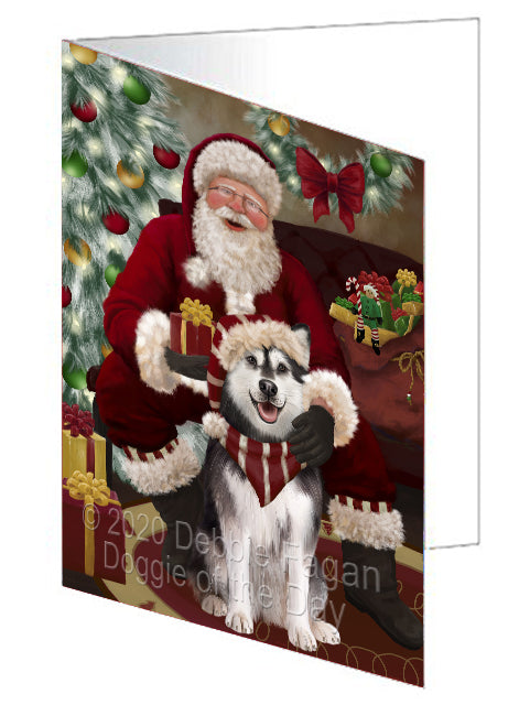 Santa's Christmas Surprise Alaskan Malamute Dog Handmade Artwork Assorted Pets Greeting Cards and Note Cards with Envelopes for All Occasions and Holiday Seasons