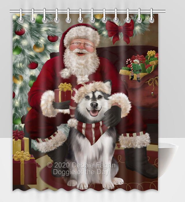 Santa's Christmas Surprise Alaskan Malamute Dog Shower Curtain Bathroom Accessories Decor Bath Tub Screens SC204