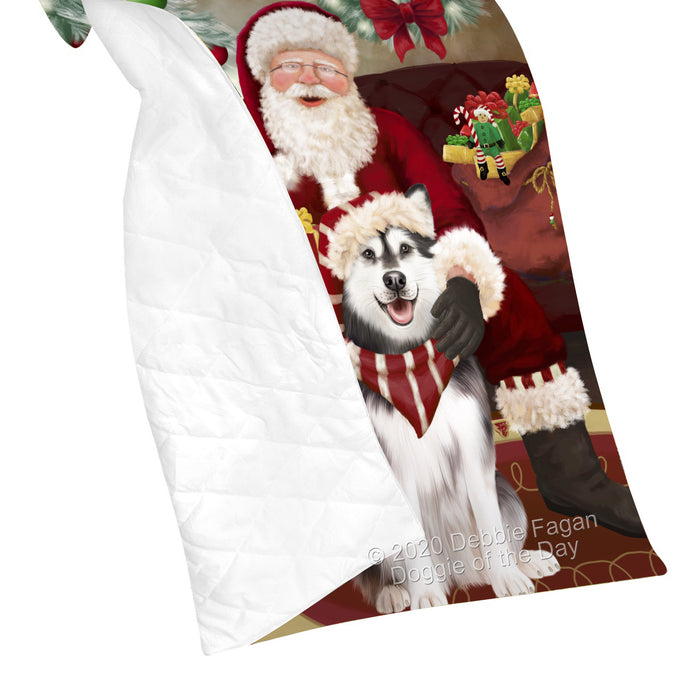 Santa's Christmas Surprise Alaskan Malamute Dog Quilt Bed Coverlet Bedspread - Pets Comforter Unique One-side Animal Printing - Soft Lightweight Durable Washable Polyester Quilt