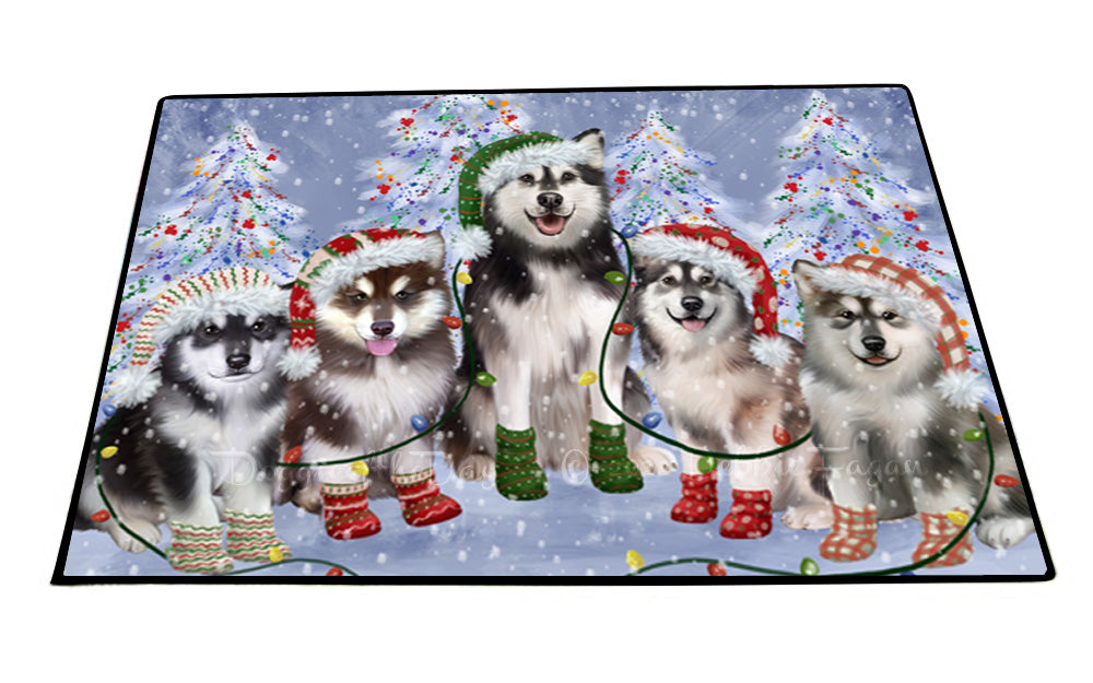 Christmas Lights and Alaskan Malamute Dogs Floor Mat- Anti-Slip Pet Door Mat Indoor Outdoor Front Rug Mats for Home Outside Entrance Pets Portrait Unique Rug Washable Premium Quality Mat