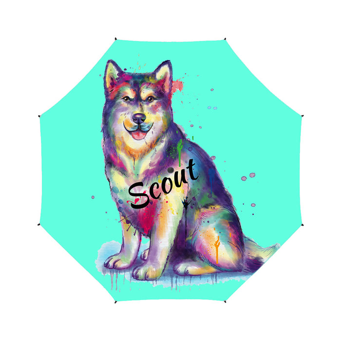 Custom Pet Name Personalized Watercolor Alaskan Malamute DogSemi-Automatic Foldable Umbrella