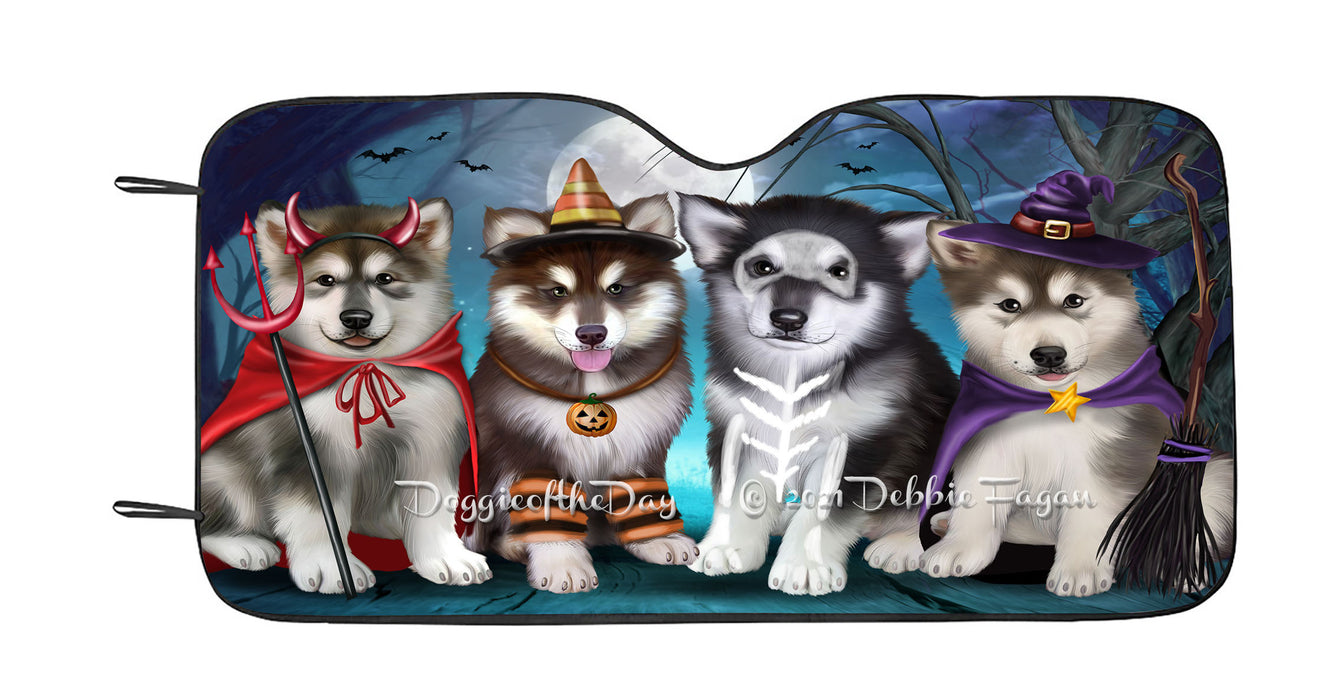 Happy Halloween Trick or Treat Alaskan Malamute Dogs Car Sun Shade Cover Curtain