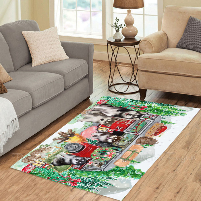 Christmas Time Camping with Alaskan Malamute Dogs Area Rug - Ultra Soft Cute Pet Printed Unique Style Floor Living Room Carpet Decorative Rug for Indoor Gift for Pet Lovers