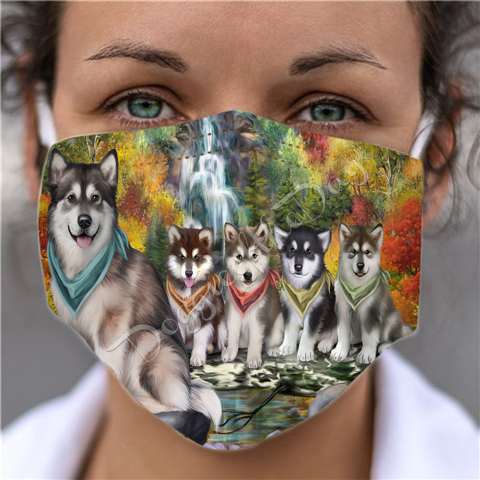 Scenic Waterfall Alaskan Malamute Dogs Face Mask FM49260