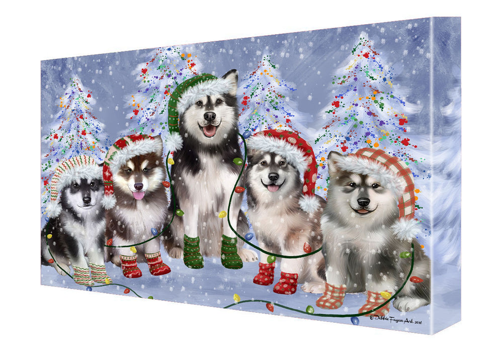 Christmas Lights and Alaskan Malamute Dogs Canvas Wall Art - Premium Quality Ready to Hang Room Decor Wall Art Canvas - Unique Animal Printed Digital Painting for Decoration