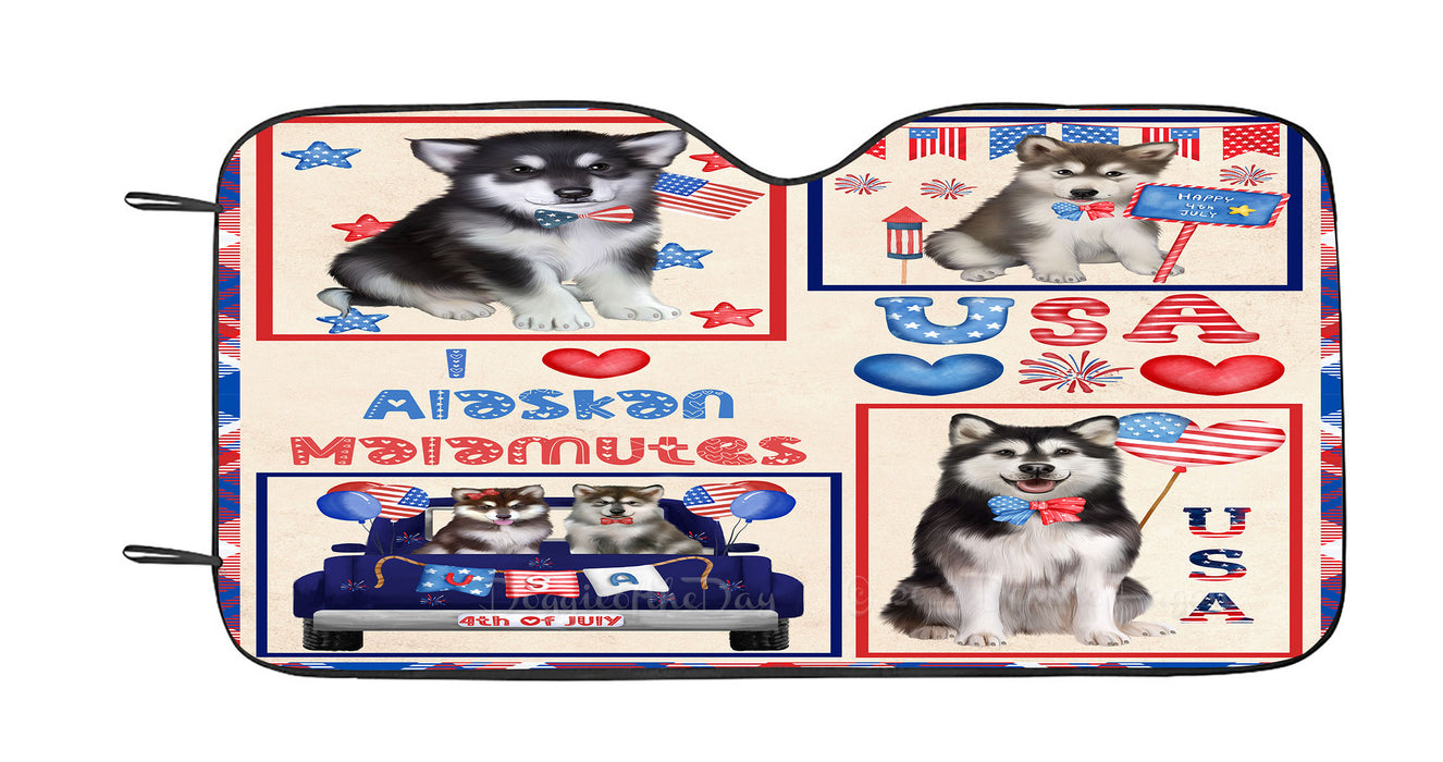 4th of July Independence Day I Love USA Alaskan Malamute Dogs Car Sun Shade Cover Curtain