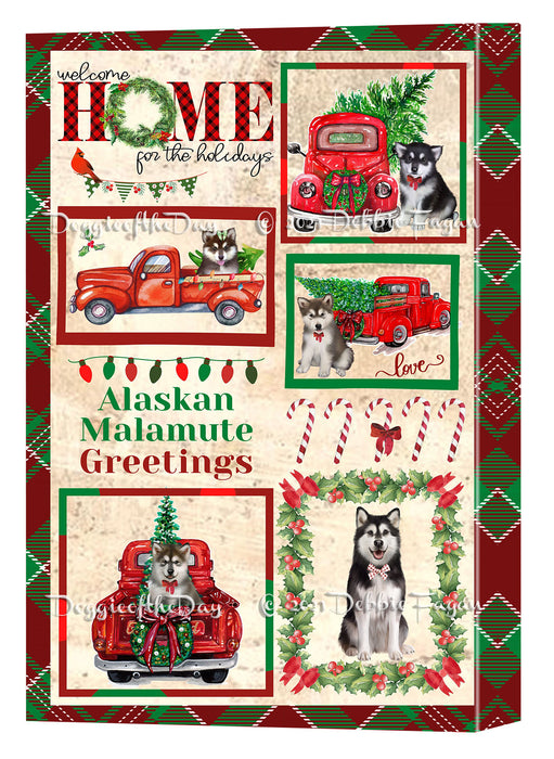 Welcome Home for Christmas Holidays Alaskan Malamute Dogs Canvas Wall Art Decor - Premium Quality Canvas Wall Art for Living Room Bedroom Home Office Decor Ready to Hang CVS149156