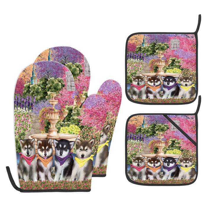 Alaskan Malamute Oven Mitts and Pot Holder Set: Kitchen Gloves for Cooking with Potholders, Custom, Personalized, Explore a Variety of Designs, Dog Lovers Gift