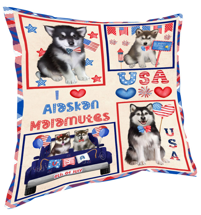 4th of July Independence Day I Love USA Alaskan Malamute Dogs Pillow with Top Quality High-Resolution Images - Ultra Soft Pet Pillows for Sleeping - Reversible & Comfort - Ideal Gift for Dog Lover - Cushion for Sofa Couch Bed - 100% Polyester