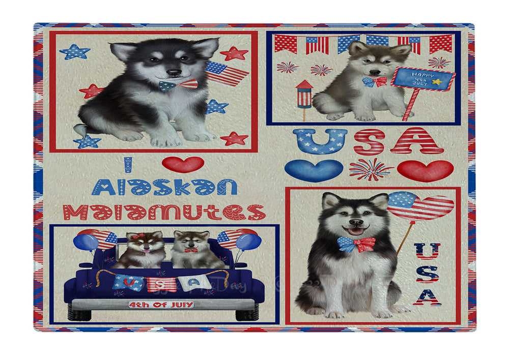 4th of July Independence Day I Love USA Alaskan Malamute Dogs Cutting Board - For Kitchen - Scratch & Stain Resistant - Designed To Stay In Place - Easy To Clean By Hand - Perfect for Chopping Meats, Vegetables