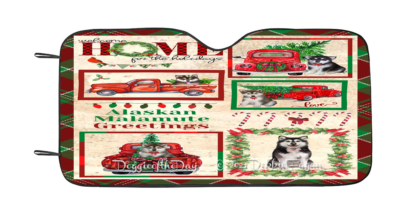 Welcome Home for Christmas Holidays Alaskan Malamute Dogs Car Sun Shade Cover Curtain