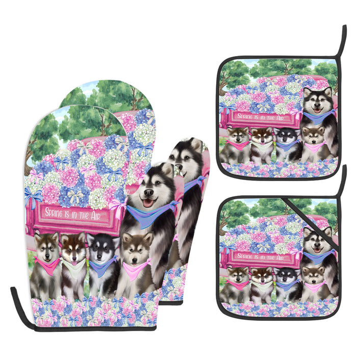 Alaskan Malamute Oven Mitts and Pot Holder Set: Explore a Variety of Designs, Custom, Personalized, Kitchen Gloves for Cooking with Potholders, Gift for Dog Lovers