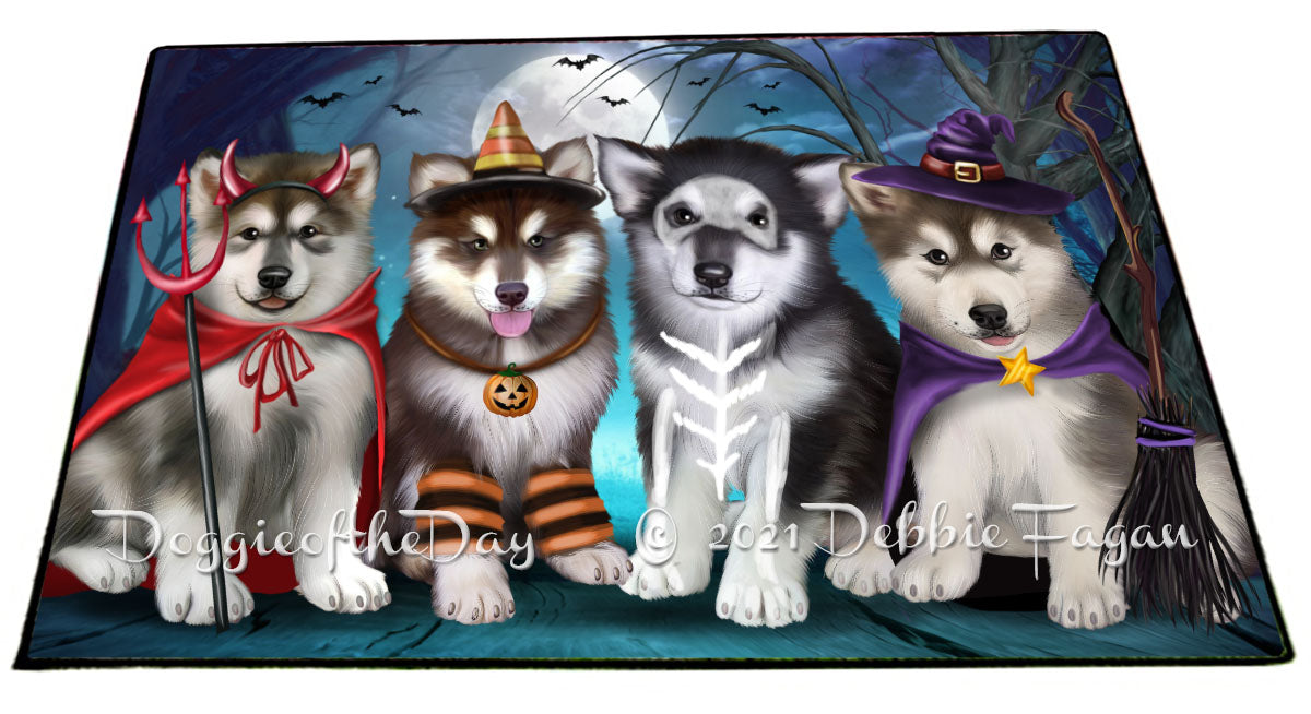 Happy Halloween Trick or Treat Alaskan Malamute Dogs Indoor/Outdoor Welcome Floormat - Premium Quality Washable Anti-Slip Doormat Rug FLMS58303