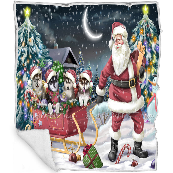 Merry Christmas Happy Holiday Santa Sled Alaskan Malamute Dogs Blanket D286