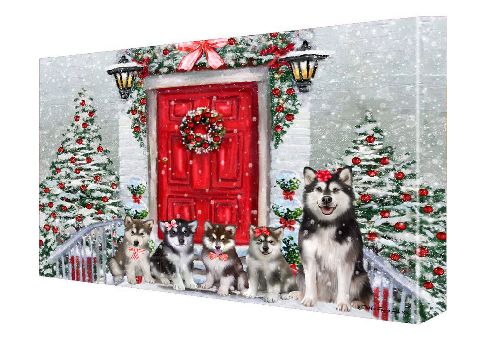 Christmas Holiday Welcome Alaskan Malamute Dogs Canvas Wall Art - Premium Quality Ready to Hang Room Decor Wall Art Canvas - Unique Animal Printed Digital Painting for Decoration