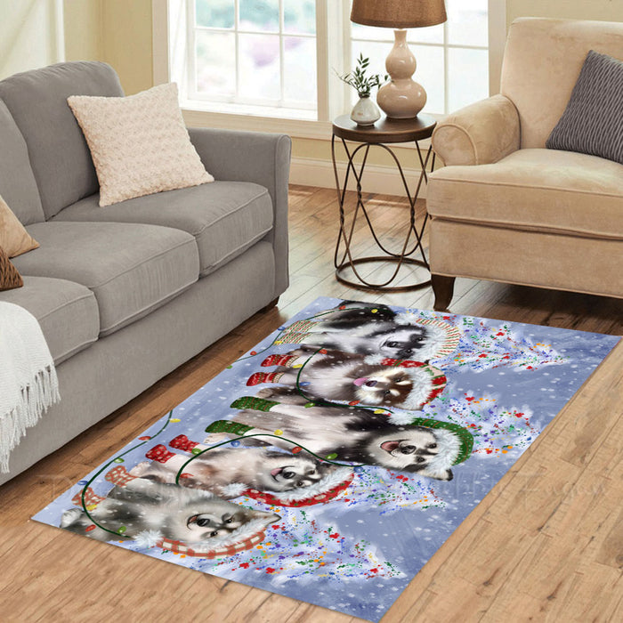Christmas Lights and Alaskan Malamute Dogs Area Rug - Ultra Soft Cute Pet Printed Unique Style Floor Living Room Carpet Decorative Rug for Indoor Gift for Pet Lovers
