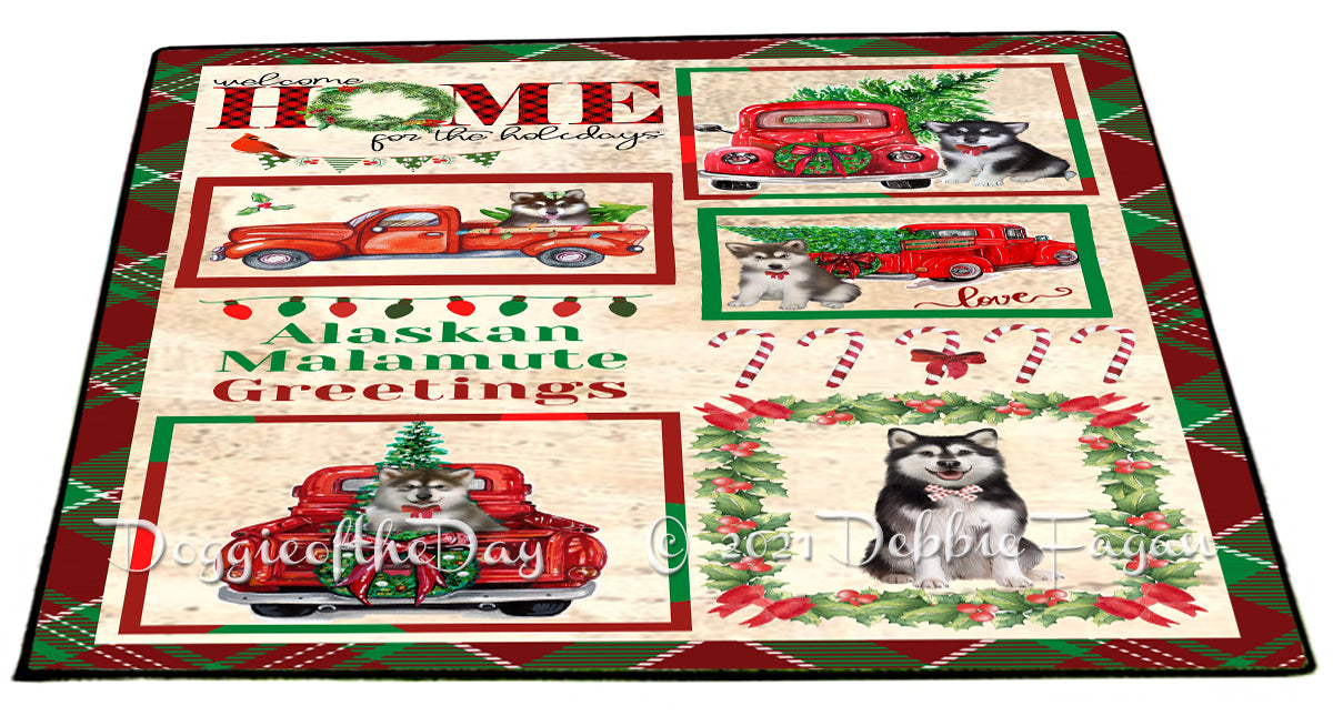 Welcome Home for Christmas Holidays Alaskan Malamute Dogs Indoor/Outdoor Welcome Floormat - Premium Quality Washable Anti-Slip Doormat Rug FLMS57643