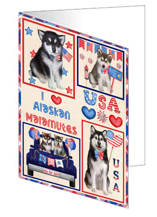 4th of July Independence Day I Love USA Alaskan Malamute Dogs Handmade Artwork Assorted Pets Greeting Cards and Note Cards with Envelopes for All Occasions and Holiday Seasons