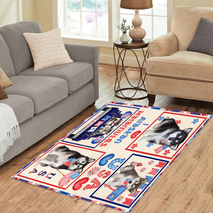 4th of July Independence Day I Love USA Alaskan Malamute Dogs Area Rug - Ultra Soft Cute Pet Printed Unique Style Floor Living Room Carpet Decorative Rug for Indoor Gift for Pet Lovers
