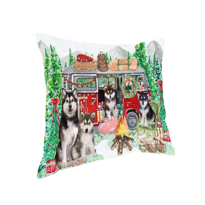 Christmas Time Camping with Alaskan Malamute Dogs Pillow with Top Quality High-Resolution Images - Ultra Soft Pet Pillows for Sleeping - Reversible & Comfort - Ideal Gift for Dog Lover - Cushion for Sofa Couch Bed - 100% Polyester