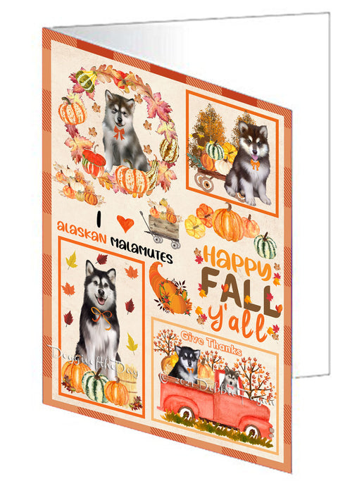 Happy Fall Y'all Pumpkin Alaskan Malamute Dogs Handmade Artwork Assorted Pets Greeting Cards and Note Cards with Envelopes for All Occasions and Holiday Seasons GCD76877