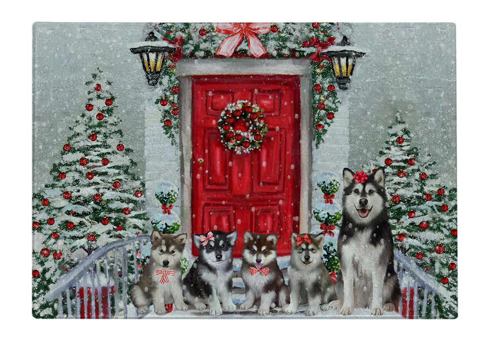 Christmas Holiday Welcome Alaskan Malamute Dogs Cutting Board - For Kitchen - Scratch & Stain Resistant - Designed To Stay In Place - Easy To Clean By Hand - Perfect for Chopping Meats, Vegetables