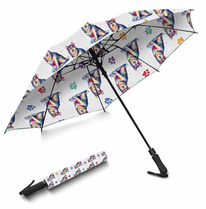 Watercolor Mini Alaskan Malamute DogsSemi-Automatic Foldable Umbrella