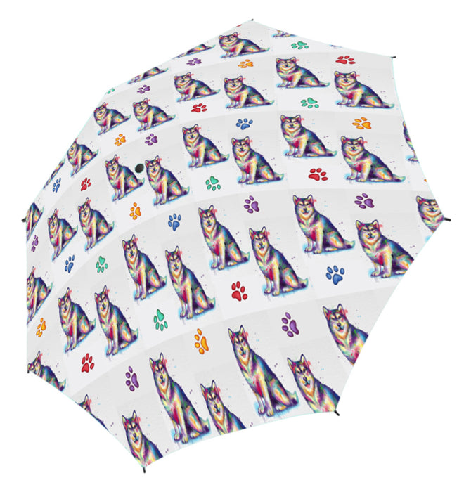Watercolor Mini Alaskan Malamute DogsSemi-Automatic Foldable Umbrella