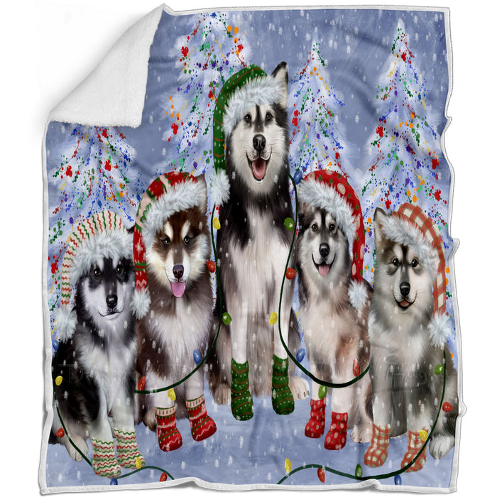 Christmas Lights and Alaskan Malamute Dogs Blanket - Lightweight Soft Cozy and Durable Bed Blanket - Animal Theme Fuzzy Blanket for Sofa Couch