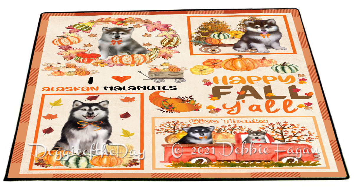 Happy Fall Y'all Pumpkin Alaskan Malamute Dogs Indoor/Outdoor Welcome Floormat - Premium Quality Washable Anti-Slip Doormat Rug FLMS58504