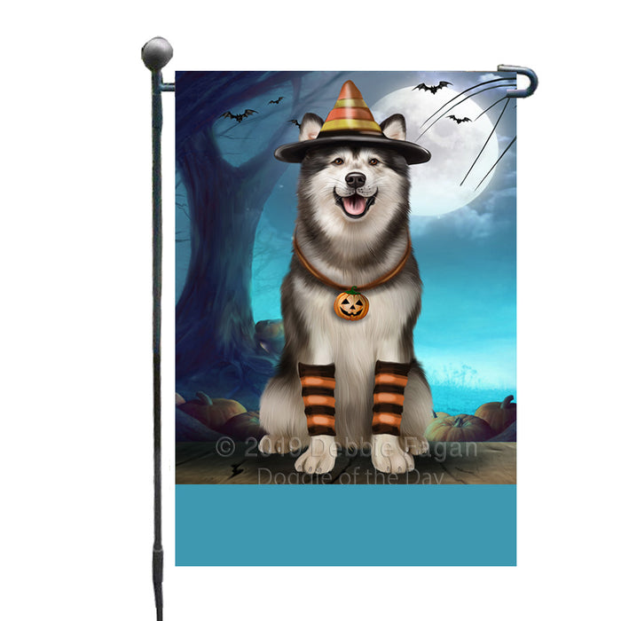 Personalized Happy Halloween Trick or Treat Alaskan Malamute Dog Candy Corn Custom Garden Flag GFLG64393