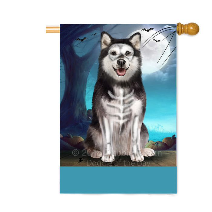 Personalized Happy Halloween Trick or Treat Alaskan Malamute Dog Skeleton Custom House Flag FLG64194