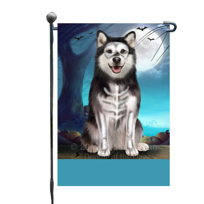 Personalized Happy Halloween Trick or Treat Alaskan Malamute Dog Skeleton Custom Garden Flag GFLG64503